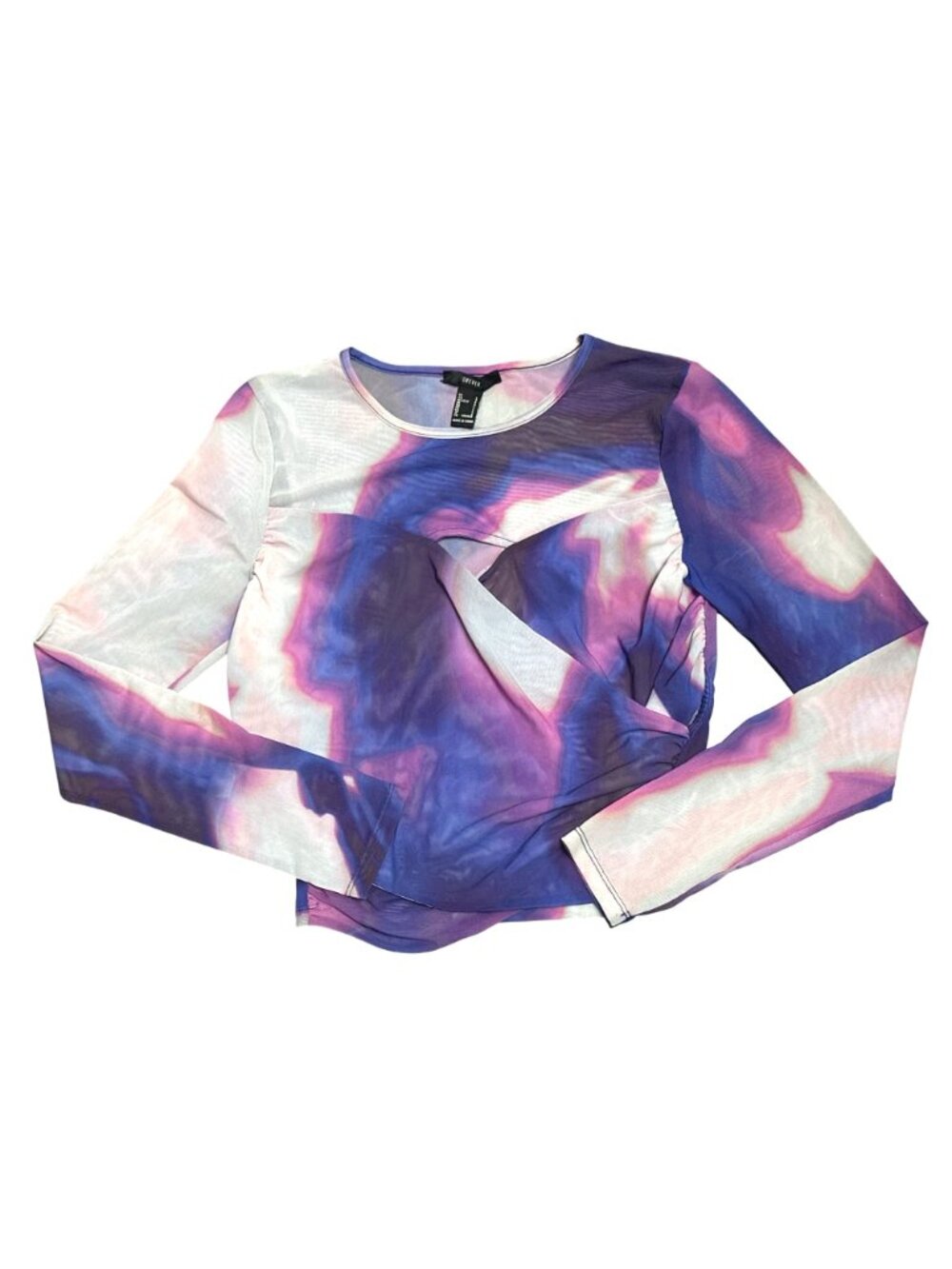 Forever 21 Size L Purple Blue Abstract Mesh Top Y2K Clubwear Futuristic Vibe Lux - Picture 10 of 10